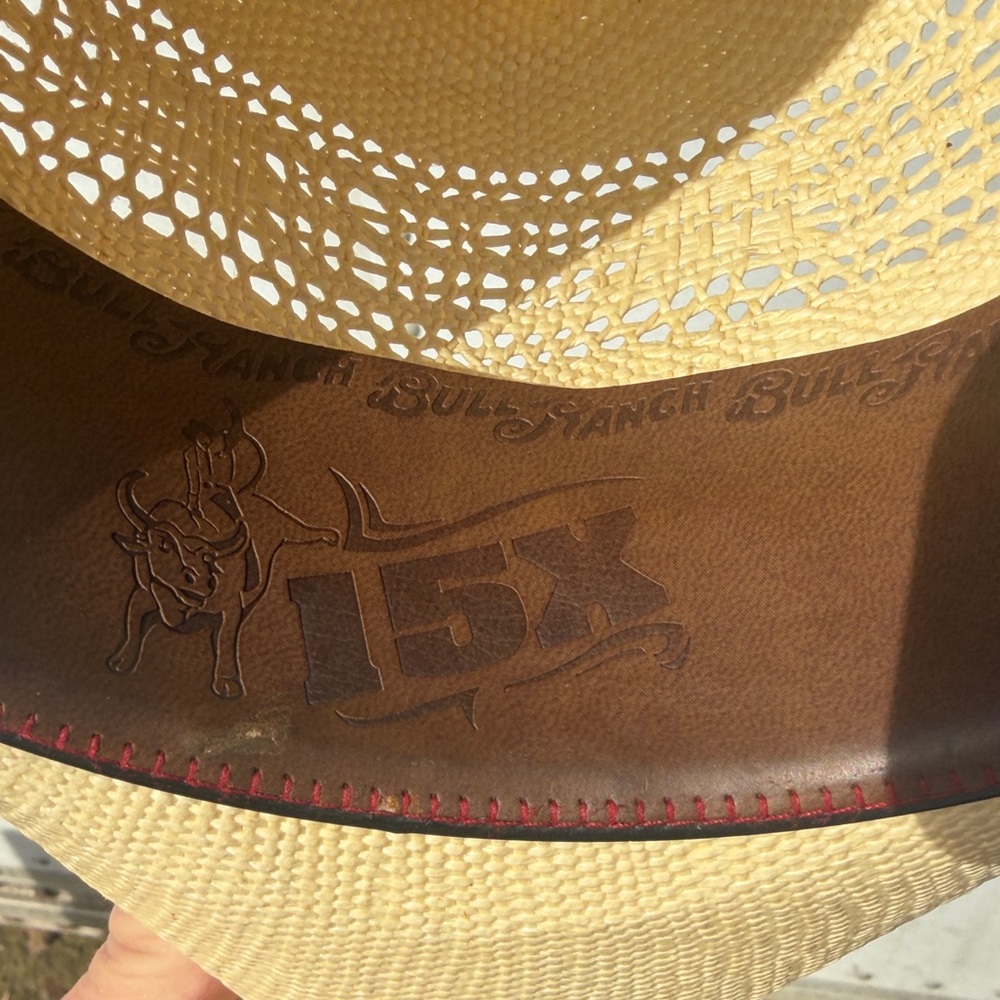 Bull Ranch Cream Straw Cowboy Hat with Brown Band - Picture 8 of 10